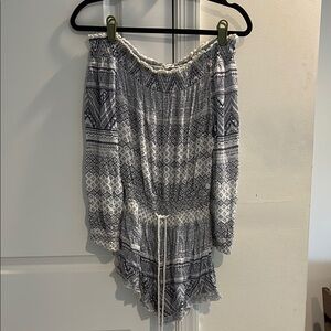 Boho Off-Shoulder Romper in Blue and White